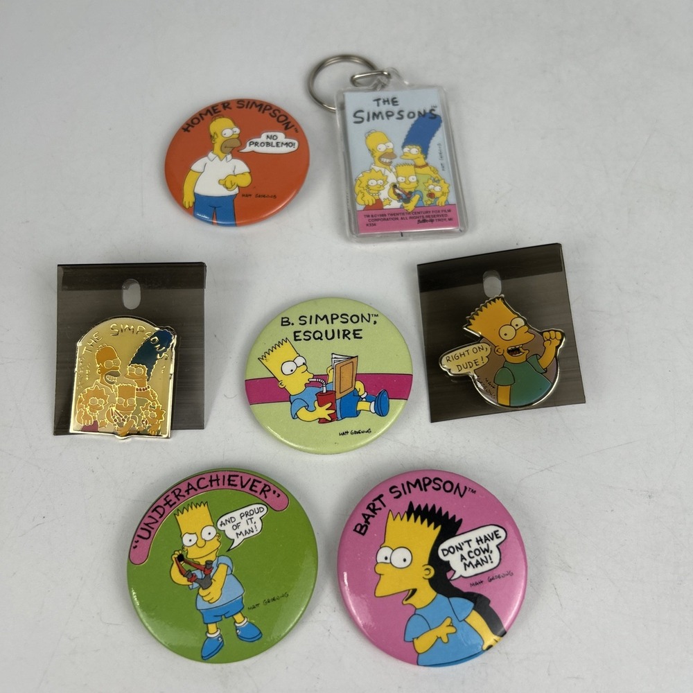 Vintage The Simpsons Pin And‎ Keychain Set Seven Items Total